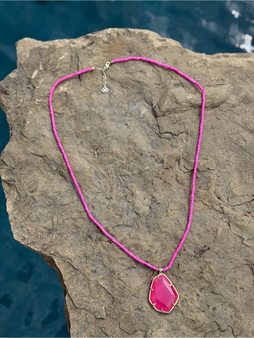 Kendra Scott Hot Pink Beaded Necklace with Faceted Pendant